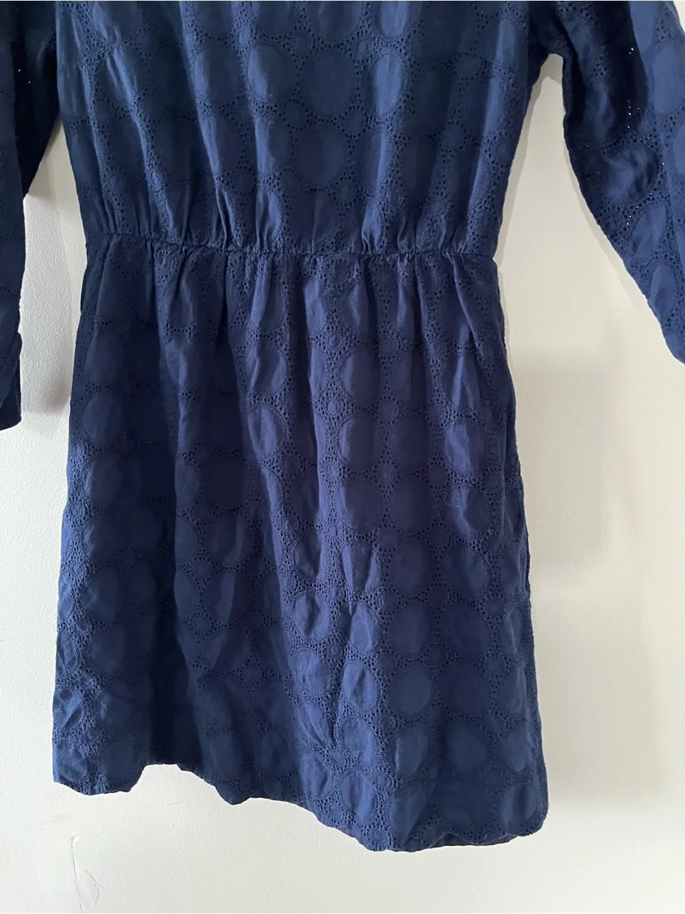 J Crew Navy Blue Eyelet Lace V Neck Mini Dress 6 Office Business Casual Preppy